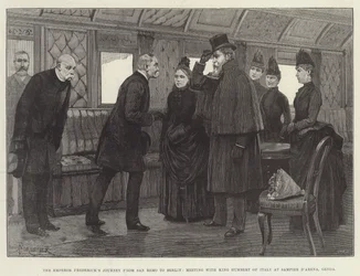 Die Reise des Kaisers Friedrich von San Remo nach Berlin, Treffen mit König Humbert von Italien in Sampier d