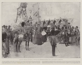 Der königliche Einzug in die Stadt, der Lord Mayor überreicht das Perlenschwert Ihrer Majestät am Temple Bar