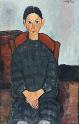 Ein junges Mädchen in einem schwarzen Überkleid, 1918