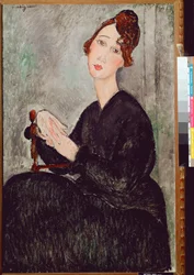 Porträt von Dedie Hayden (D. H.). Die schwarz gekleidete Frau hat einen melancholischen Gesichtsausdruck. Amedeo Modigliani (1884-1920), 1918. Maße: 92x60 cm. Paris, Musée national d