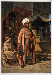 Ein zufriedener Kunde steht neben einer Apotheke auf einer Straße in Kairo