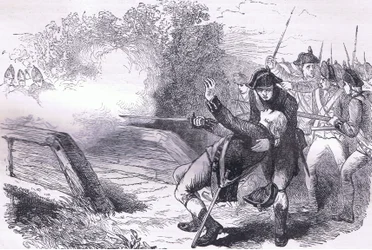 Tod von Isaac Davis, Illustration aus Cassells Geschichte der Vereinigten Staaten, veröffentlicht von Cassell, Petter & Galpin, ca. 1900 (Lithografie)
