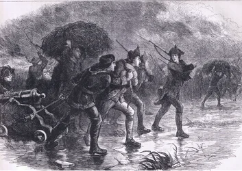 Nachtmanöver der Amerikaner in Boston, Illustration aus Cassells Geschichte der Vereinigten Staaten, veröffentlicht von Cassell, Petter & Galpin, ca. 1900 (Lithografie)