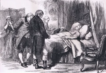 Washington auf seinem Sterbebett, Illustration aus Cassells Geschichte der Vereinigten Staaten, veröffentlicht von Cassell, Petter & Galpin, ca. 1900 (Lithografie)