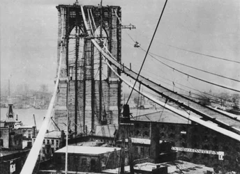 Brooklyn Bridge, New York, im Bau, ca. 1880