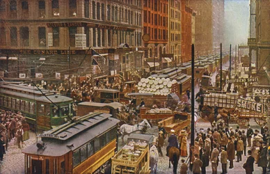 Chicago: Ein geschäftiger Tag in der Dearborn und Randolph Streets