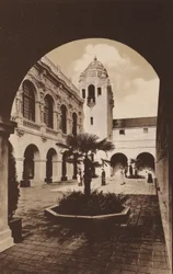 San Diego: Innenhof des Südkalifornien-Gebäudes, Panama-Kalifornien-Ausstellung (s/w Foto)