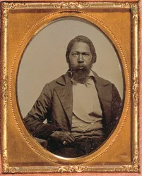 Stoischer Mann, ca. 1855 (handkolorierter Neuntelplatten-Ambrotyp)