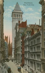 Wall Street, New York City. Postkarte von 1913.