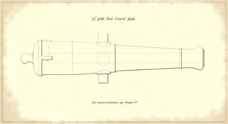 32-Pfünder Küstengeschützrohr, aus dem offiziellen Handbuch der US-Armee für schwere Artillerie, 1850-51