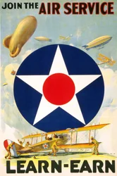 Amerikanisches Plakat „Treten Sie dem Luftdienst bei - Lernen und verdienen.“ Herausgegeben zwischen 1917 und 1920.