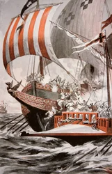 Arouji, Bruder von Barbarossa, greift die Schatzgaleeren von Papst Julius II. im Jahr 1504 an