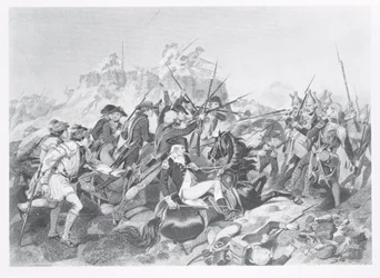 Schlacht von Saratoga - General Arnold verwundet beim Angriff auf das hessische Redoubt, 17. Oktober 1777