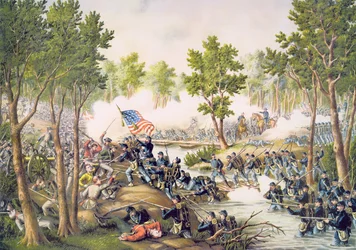 Schlacht von Spottsylvania, Mai 1864, graviert von Kurz & Allison