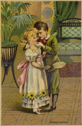 Junge und Mädchen küssen sich zur Versöhnung