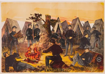 Lagerfeuer, veröffentlicht ca. 1865, Farblithographie