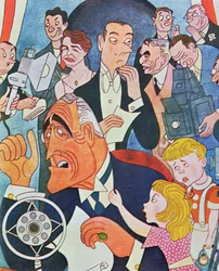 Karikaturistischer Kommentar zu Präsident Roosevelts Radioansprachen „Kamingespräche“ an die Nation