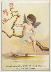 Putto sitzt auf Ast über Wasser