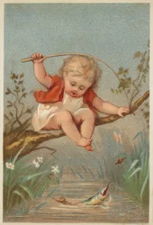 Kind angelt in einem Bach