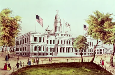 Rathaus, New York, graviert von Nathaniel Currier