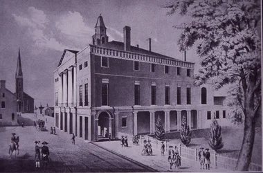 Rathaus, Wall Street, New York City im Jahr 1790 (Stich)