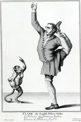 Clark der englische Haltungsmacher, aus der Serie The Cryes of the City of London Drawne after the Life, Gravur nach Marcellus Laroon II, veröffentlicht von Pierce Tempest, 1688
