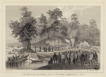 Commodore Perry verabschiedet sich von den kaiserlichen Kommissaren in Simoda, Japan