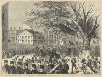 Connecticut - Erste öffentliche Parade der Knights of Pythias von Connecticut in New Haven. Die Szene auf der Chapel Street, aus Harper