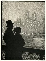 Paar blickt auf die Skyline von Manhattan