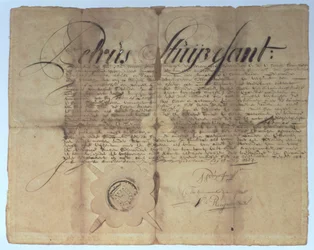 Urkunde unterzeichnet von Peter Stuyvesant, Generaldirektor von Neu-Niederland, 15. Mai 1664