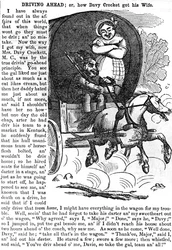 Vorwärts treiben oder wie Davy Crockett seine Frau bekam, aus Crocketts Almanack für 1856, veröffentlicht in New York, 1855