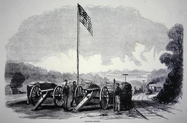 Bundes-Sandsackbatterie zum Schutz der Eisenbahn während des amerikanischen Bürgerkriegs (1861-65)