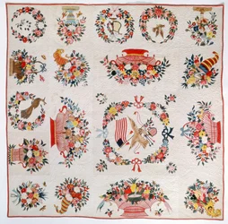 Flaggen- und Blumenquilt, ca. 1860 (Baumwolle)