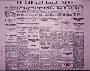 Titelseite der Chicago Daily News berichtet über den Chicago Haymarket-Arbeiteraufstand, 5. Mai 1886