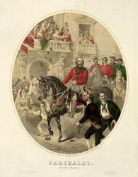 Garibaldi, Einzug in Neapel, veröffentlicht 1860 (handkolorierte Gravur)
