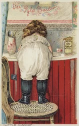 Mädchen lehnt sich über Waschbecken, kleiner Unfug