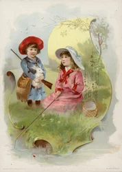 Mädchen mit weißem Kaninchen, Mädchen beim Angeln