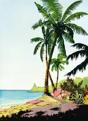 Illustration des Strandparadieses mit Palmen