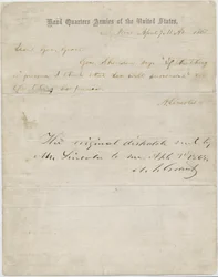Brief von Abraham Lincoln an General Ulysses S. Grant, April 7, 1865