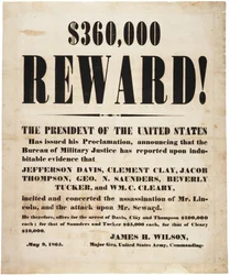 Belohnung für die Ergreifung der Täter der Ermordung Lincolns, 9. Mai 1865
