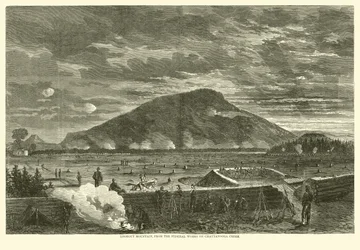 Lookout Mountain, von den Bundeswerken am Chattanooga Creek, November 1863