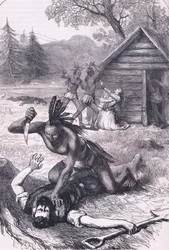Massaker an den Siedlern, Illustration aus Cassells Geschichte der Vereinigten Staaten, veröffentlicht von Petter & Galpin ca. 1890