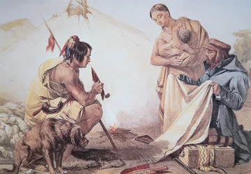 Indianer handeln mit Pelzen