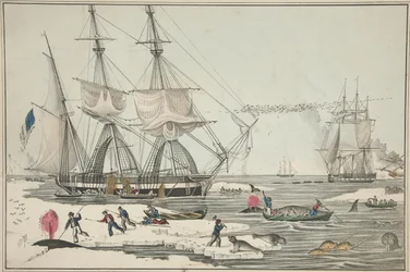 Nordsee-Walfang, veröffentlicht 1860 (Farblithografie)