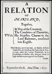 Pamphlet über die Kolonie Maryland, herausgegeben vom zweiten Lord Baltimore
