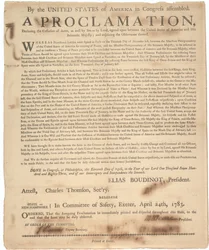 Proklamation des Kongresses zur Erklärung des Waffenstillstands und des Kriegsendes, 24. April 1783