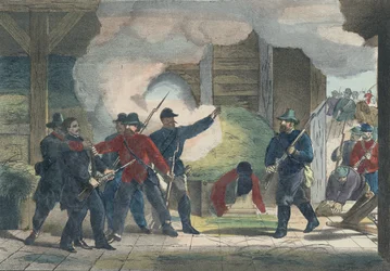 Ergreifung und Tod des Mörders Wilkes Booth, um 1865