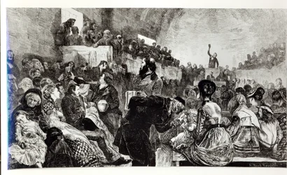 Gottesdienst im Mormonentempel in Salt Lake City, 1871