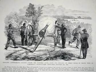 Beschuss der konföderierten Kavallerie über den Potomac River von den Höhen von Great Falls, 4. Oktober 1861