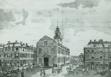 Südwestansicht des alten Staatshauses, Boston, 1881
